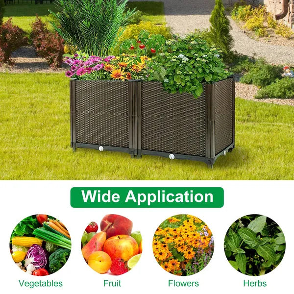Raised Garden Bed With Self-watering System Rectangle Garden Planter For Garden Patio Balcony Elevated Planter Box For Flowers Vegetables Herbs Trendsi