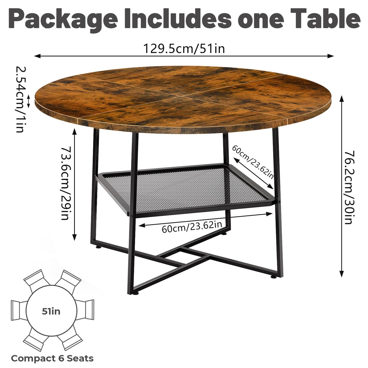 51 Round Dining Table For 4-6 Tiger Stripes-Black Wooden Dining Room Table With Storage Shelf Space Saving Circle Dinner Table With Metal Legs For Kitchen Living Room Dining Restaurant Furniture Trendsi