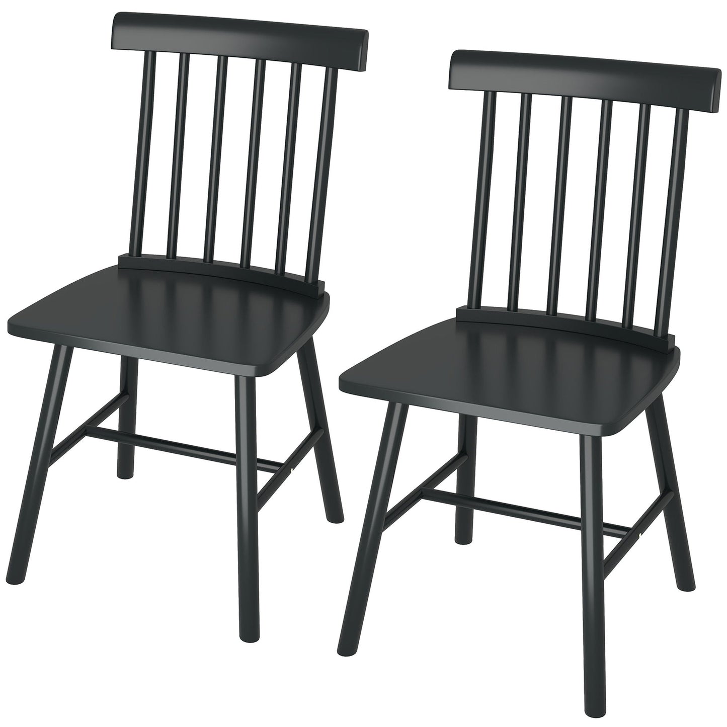 Dining Chairs Set Of 2, Farmhouse Wood Kitchen Chairs With Rubber Wood Frame, Spindle Back For Dining Room, Black Trendsi