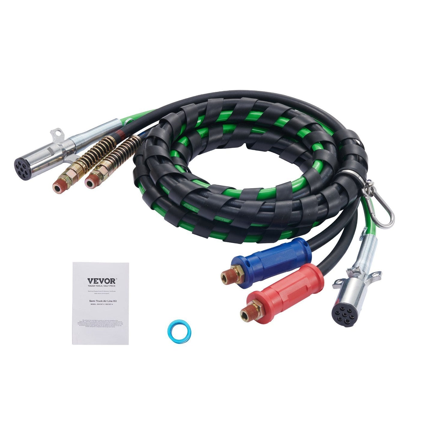 VEVOR 15FT Semi Truck Air Lines Kit, 3-in-1 Air Hoses & ABS Power Line For Semi Truck Trailer Tractor, 7-Way Plug Electrical Cord Cable And Rubber Air Lines Hose Assembly Kit With Hook & Teflon Tape Trendsi