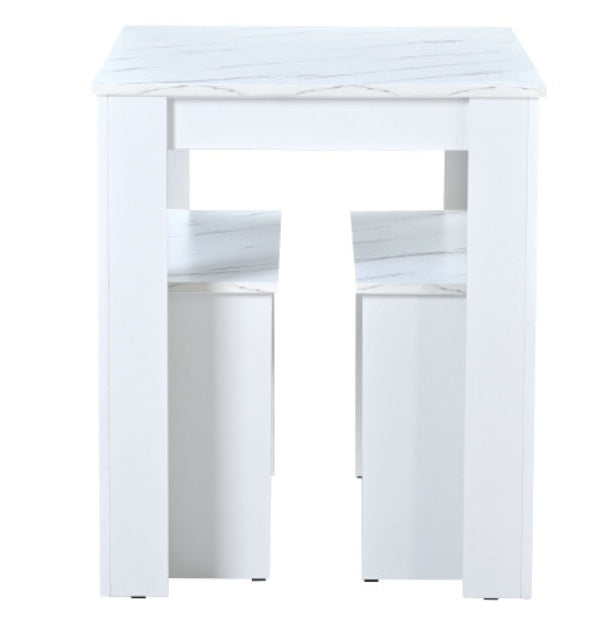 Dining Table With 2 Benches Dining Table Set For Kitchen, Dining Room, Small Space Artificial Marble White Trendsi