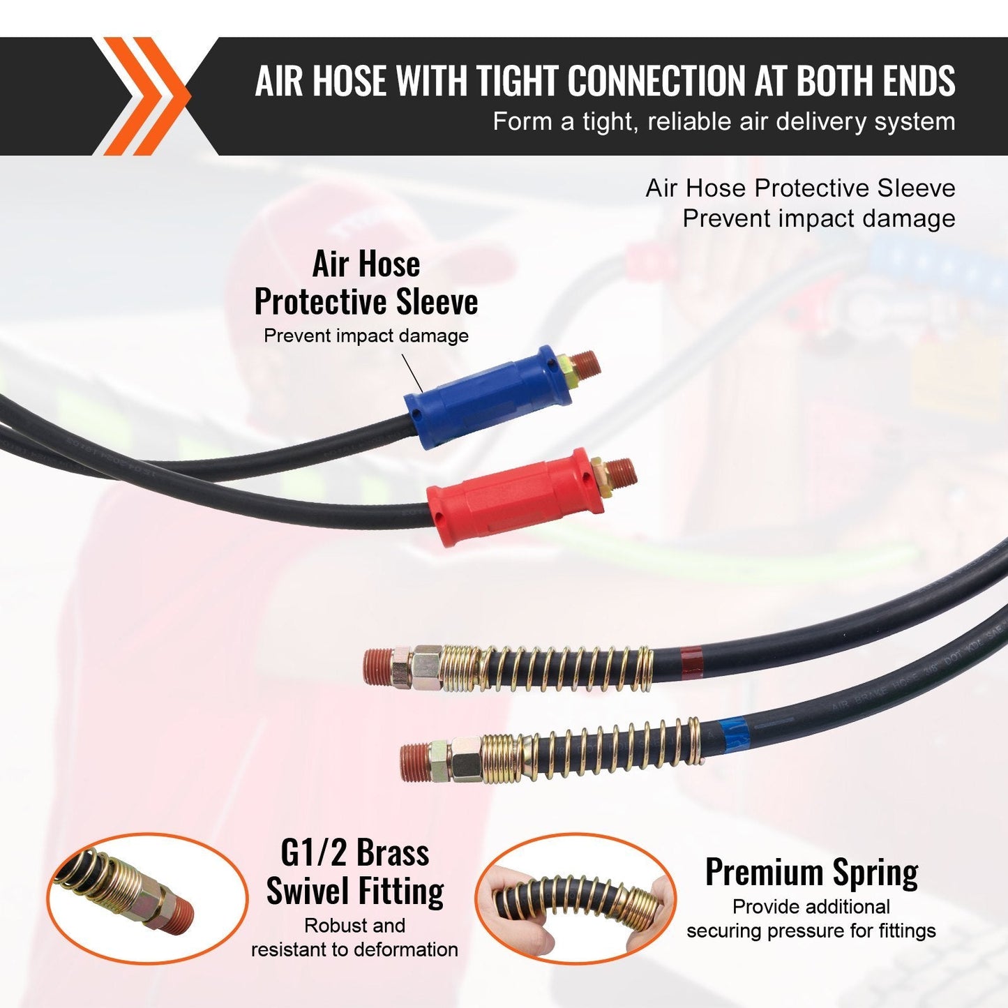 VEVOR 15FT Semi Truck Air Lines Kit, 3-in-1 Air Hoses & ABS Power Line For Semi Truck Trailer Tractor, 7-Way Plug Electrical Cord Cable And Rubber Air Lines Hose Assembly Kit With Hook & Teflon Tape Trendsi