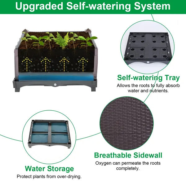 Raised Garden Bed With Self-watering System Rectangle Garden Planter For Garden Patio Balcony Elevated Planter Box For Flowers Vegetables Herbs Trendsi