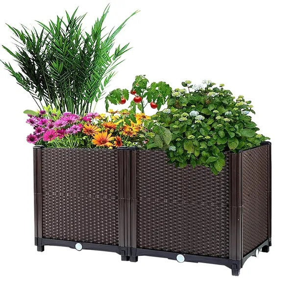 Raised Garden Bed With Self-watering System Rectangle Garden Planter For Garden Patio Balcony Elevated Planter Box For Flowers Vegetables Herbs Trendsi