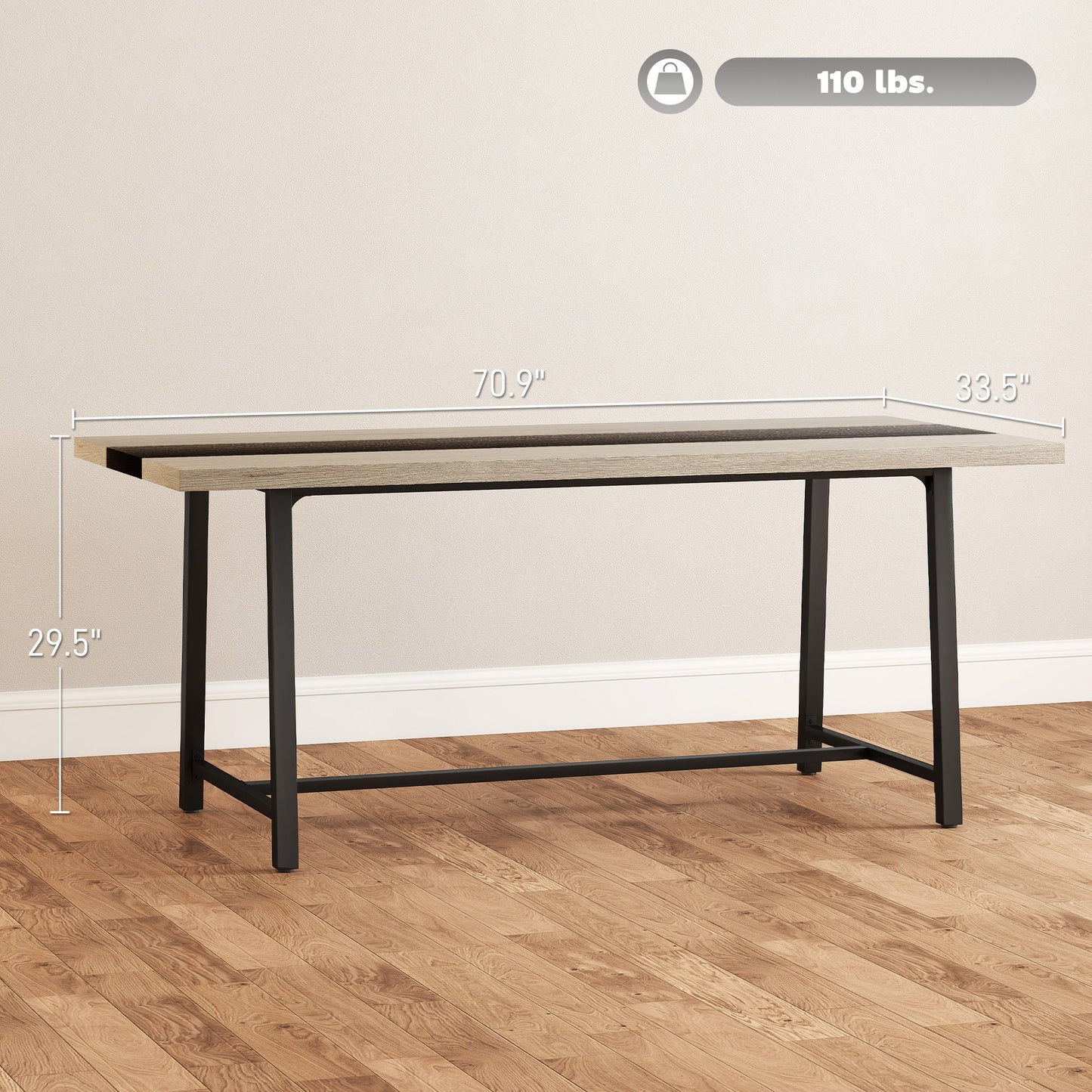 Industrial Kitchen Table For 8 People, 70.9 Long Dining Table With Large Tabletop And Steel Legs For Dining Room, Gray Trendsi
