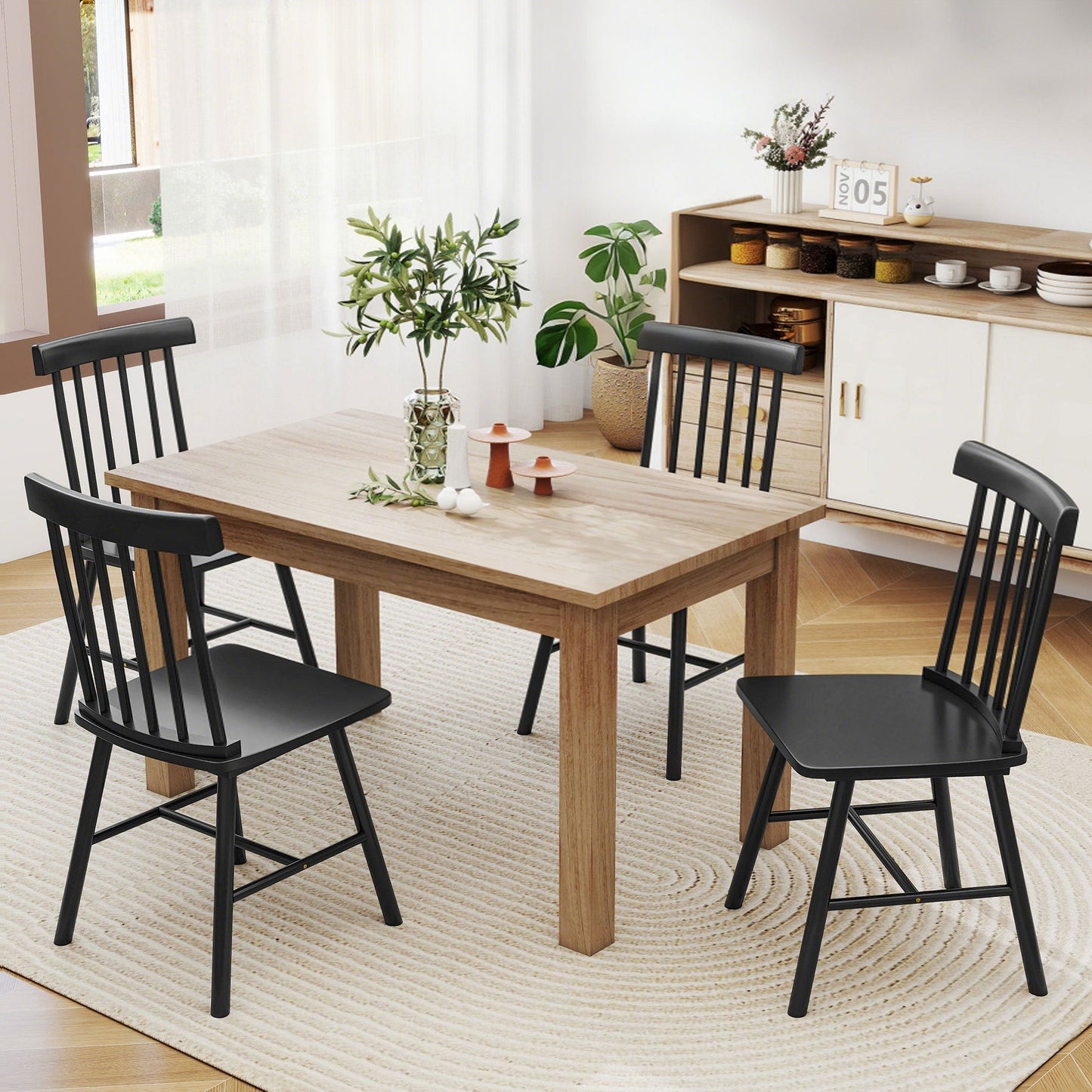 Dining Chairs Set Of 2, Farmhouse Wood Kitchen Chairs With Rubber Wood Frame, Spindle Back For Dining Room, Black Trendsi