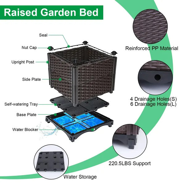 Raised Garden Bed With Self-watering System Rectangle Garden Planter For Garden Patio Balcony Elevated Planter Box For Flowers Vegetables Herbs Trendsi