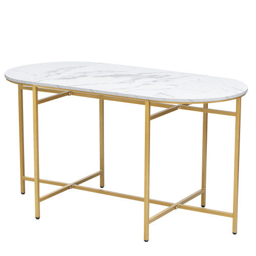 Dining Group, Set, With Dining Table, 4 Small Stools And 2 Large Stools, Kitchen Dining Table Set Made Of Steel Frame, Modern White And Gold, 140x70x76cm, Load Capacity 120 Kg Trendsi