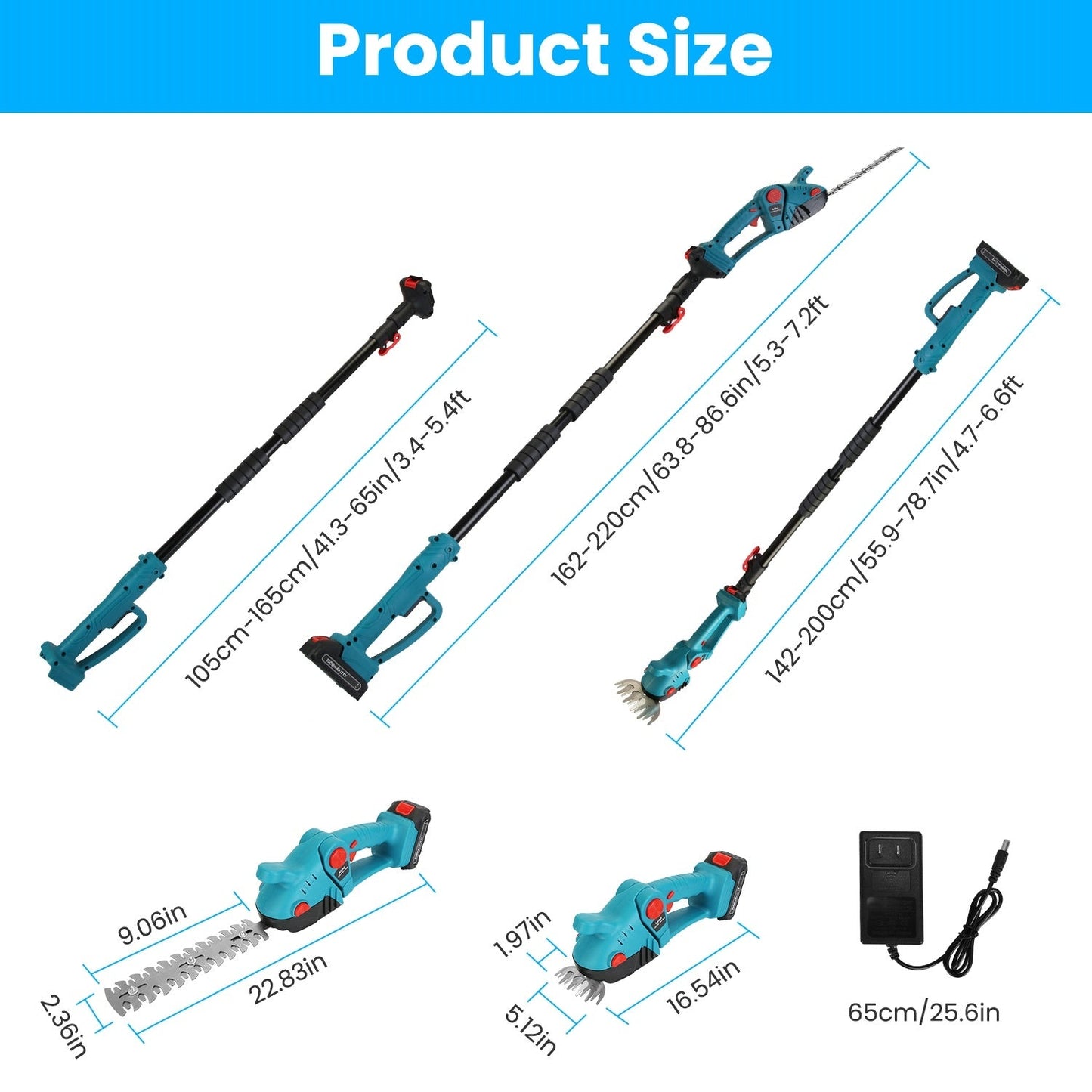 1Set Pole Mini Hedge Trimmer And Grass Shear Electric Cordless Handheld Hedge Trimmer With 90Degree Rotatable Head Telescopic Extension Pole Gloves Goggles 2Pcs 21V Batteries Trendsi