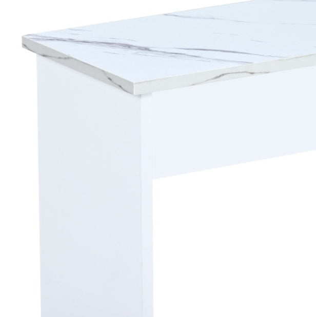 Dining Table With 2 Benches Dining Table Set For Kitchen, Dining Room, Small Space Artificial Marble White Trendsi