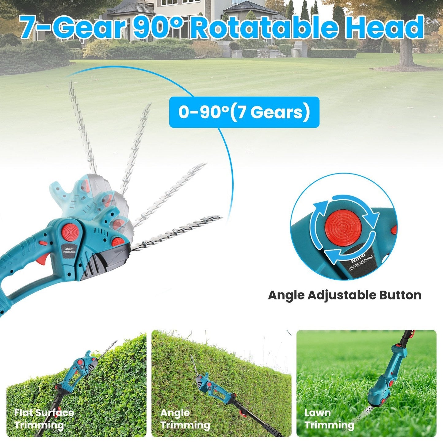 1Set Pole Mini Hedge Trimmer And Grass Shear Electric Cordless Handheld Hedge Trimmer With 90Degree Rotatable Head Telescopic Extension Pole Gloves Goggles 2Pcs 21V Batteries Trendsi