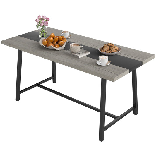 Industrial Kitchen Table For 8 People, 70.9 Long Dining Table With Large Tabletop And Steel Legs For Dining Room, Gray Trendsi