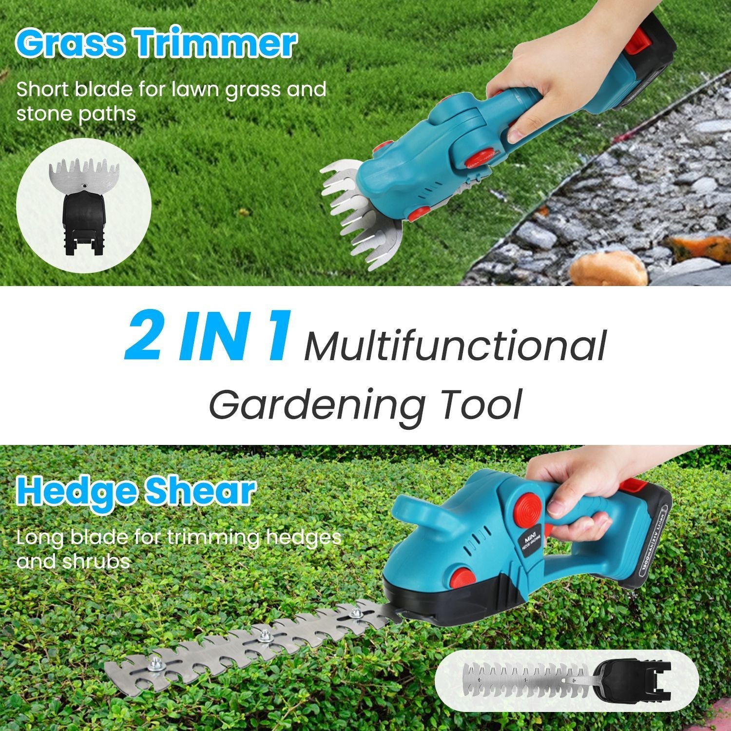 1Set Pole Mini Hedge Trimmer And Grass Shear Electric Cordless Handheld Hedge Trimmer With 90Degree Rotatable Head Telescopic Extension Pole Gloves Goggles 2Pcs 21V Batteries Trendsi