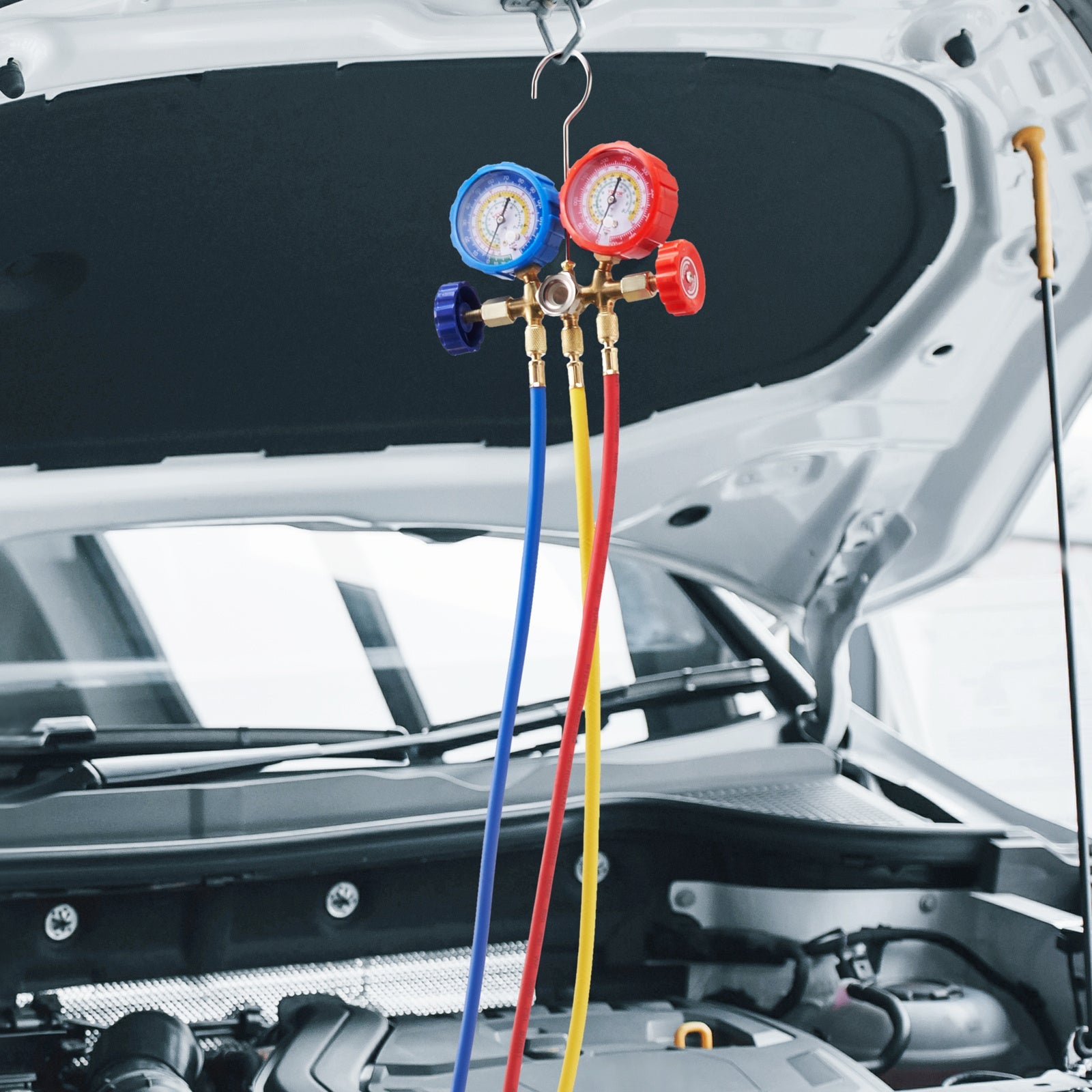 VEVOR AC Gauge Set - 3 Way AC Manifold Gauge Set For R134A R22 R12 R502 Refrigerant, Freon Gauges With 5ft Hoses, Couplers, Can Tap Works On Car Auto Freon Charging And Evacuation Trendsi
