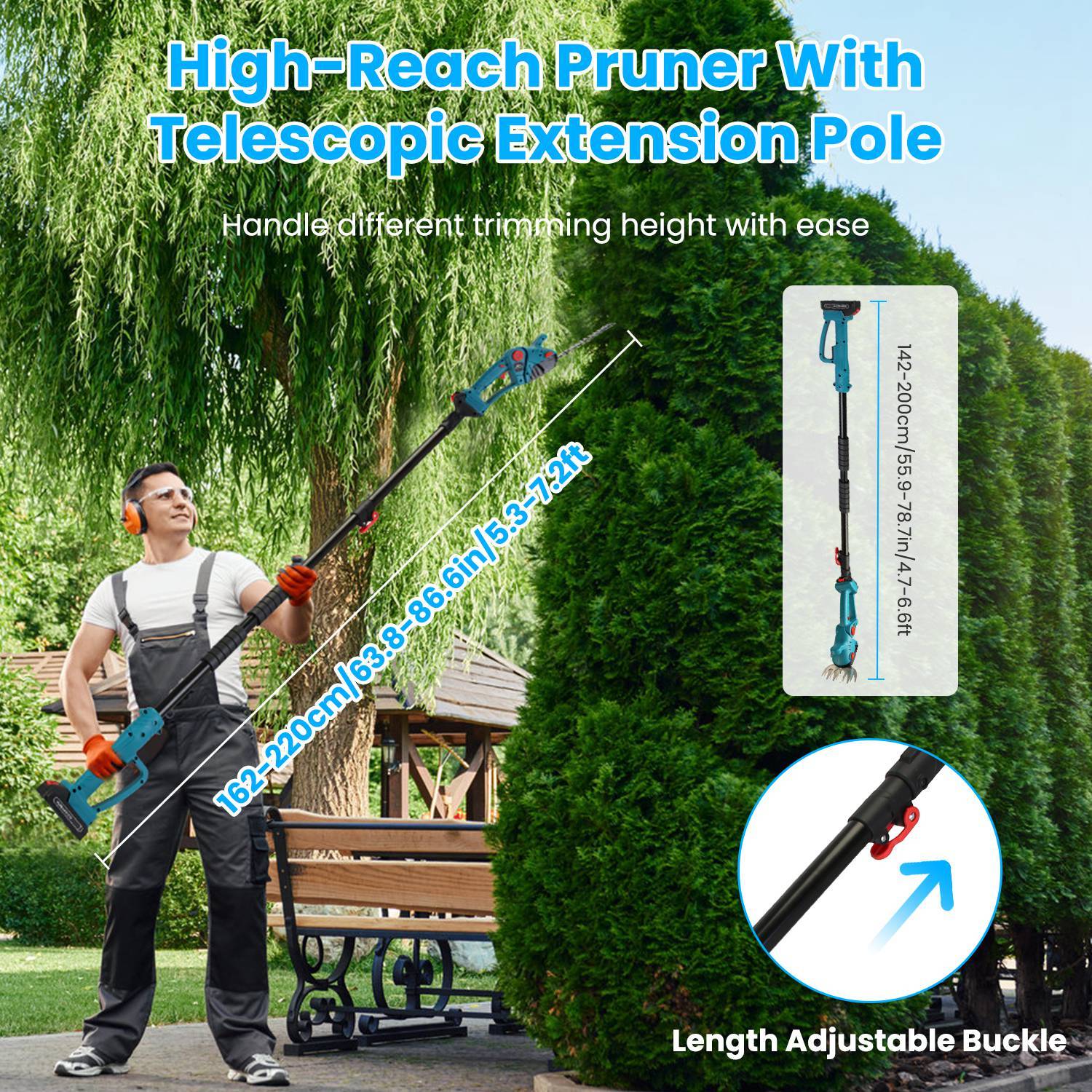 1Set Pole Mini Hedge Trimmer And Grass Shear Electric Cordless Handheld Hedge Trimmer With 90Degree Rotatable Head Telescopic Extension Pole Gloves Goggles 2Pcs 21V Batteries Trendsi