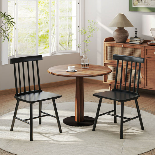 Dining Chairs Set Of 2, Farmhouse Wood Kitchen Chairs With Rubber Wood Frame, Spindle Back For Dining Room, Black Trendsi