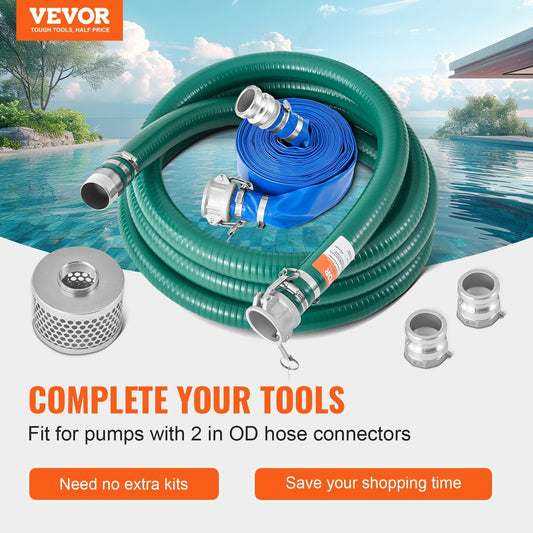 Suction Hose Kit For WaterPump 2 In X 20 Ft Green 50 Ft Blue Hoses Trendsi