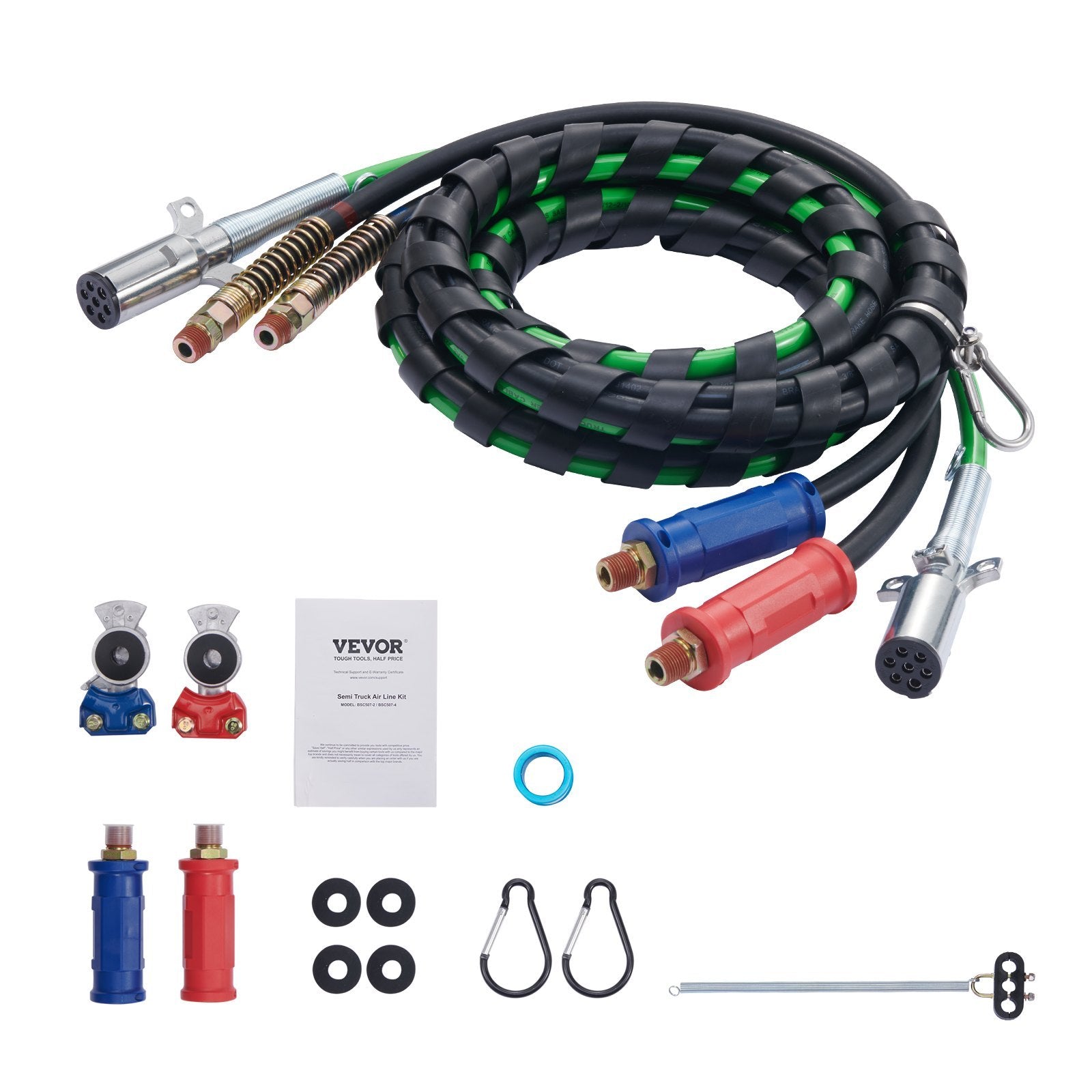 12FT Semi Truck Air Lines Kit With 2PCS Glad Hands, 3-in-1 Air Hoses  7 Way ABS Electric Power Line, With 2PCS Gladhand Handles, 4PCS Seals And Tender Spring Kit For Semi Truck Trailer Tractor Trendsi