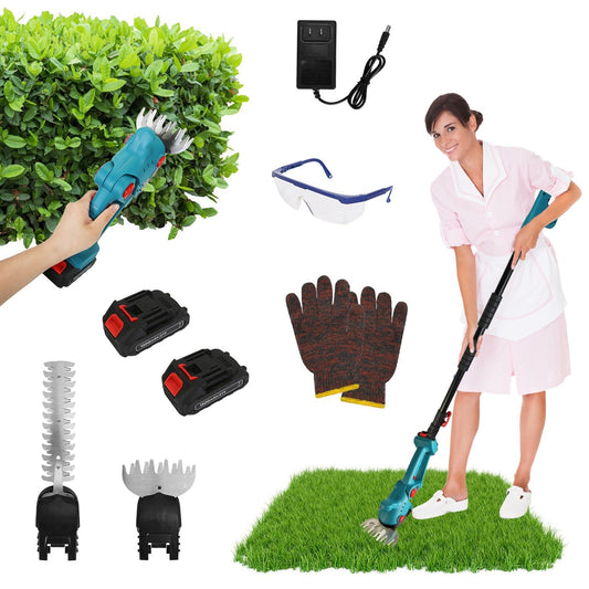 1Set Pole Mini Hedge Trimmer And Grass Shear Electric Cordless Handheld Hedge Trimmer With 90Degree Rotatable Head Telescopic Extension Pole Gloves Goggles 2Pcs 21V Batteries Trendsi