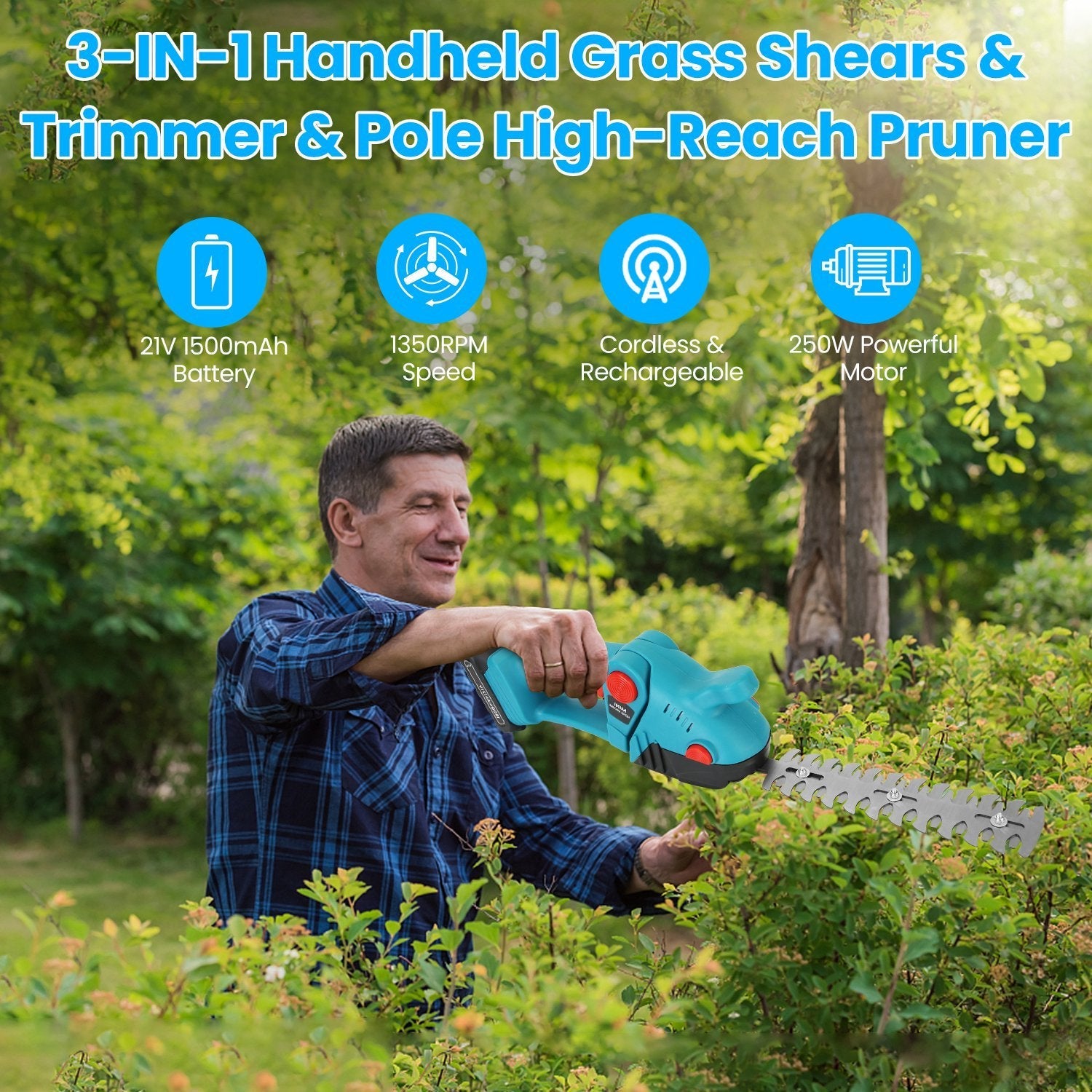 1Set Pole Mini Hedge Trimmer And Grass Shear Electric Cordless Handheld Hedge Trimmer With 90Degree Rotatable Head Telescopic Extension Pole Gloves Goggles 2Pcs 21V Batteries Trendsi