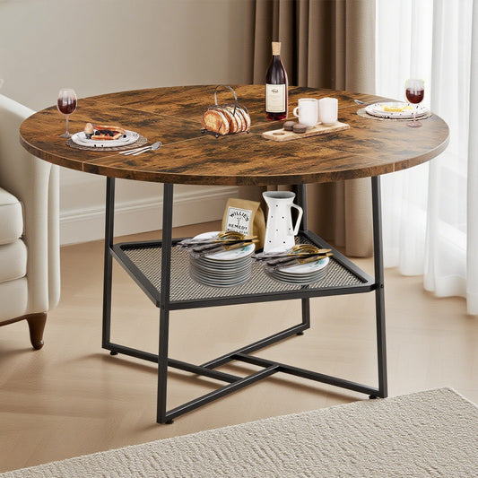 51  Round Dining Table For 4-6  Tiger Stripes-Black Wooden Dining Room Table With Storage Shelf Space Saving Circle Dinner Table With Metal Legs For Kitchen Living Room Dining Restaurant Furniture Trendsi