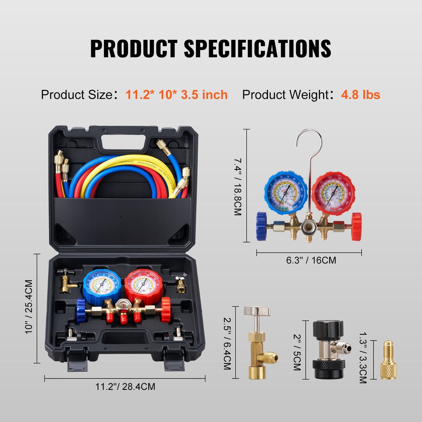 VEVOR AC Gauge Set - 3 Way AC Manifold Gauge Set For R134A R22 R12 R502 Refrigerant, Freon Gauges With 5ft Hoses, Couplers, Can Tap Works On Car Auto Freon Charging And Evacuation Trendsi