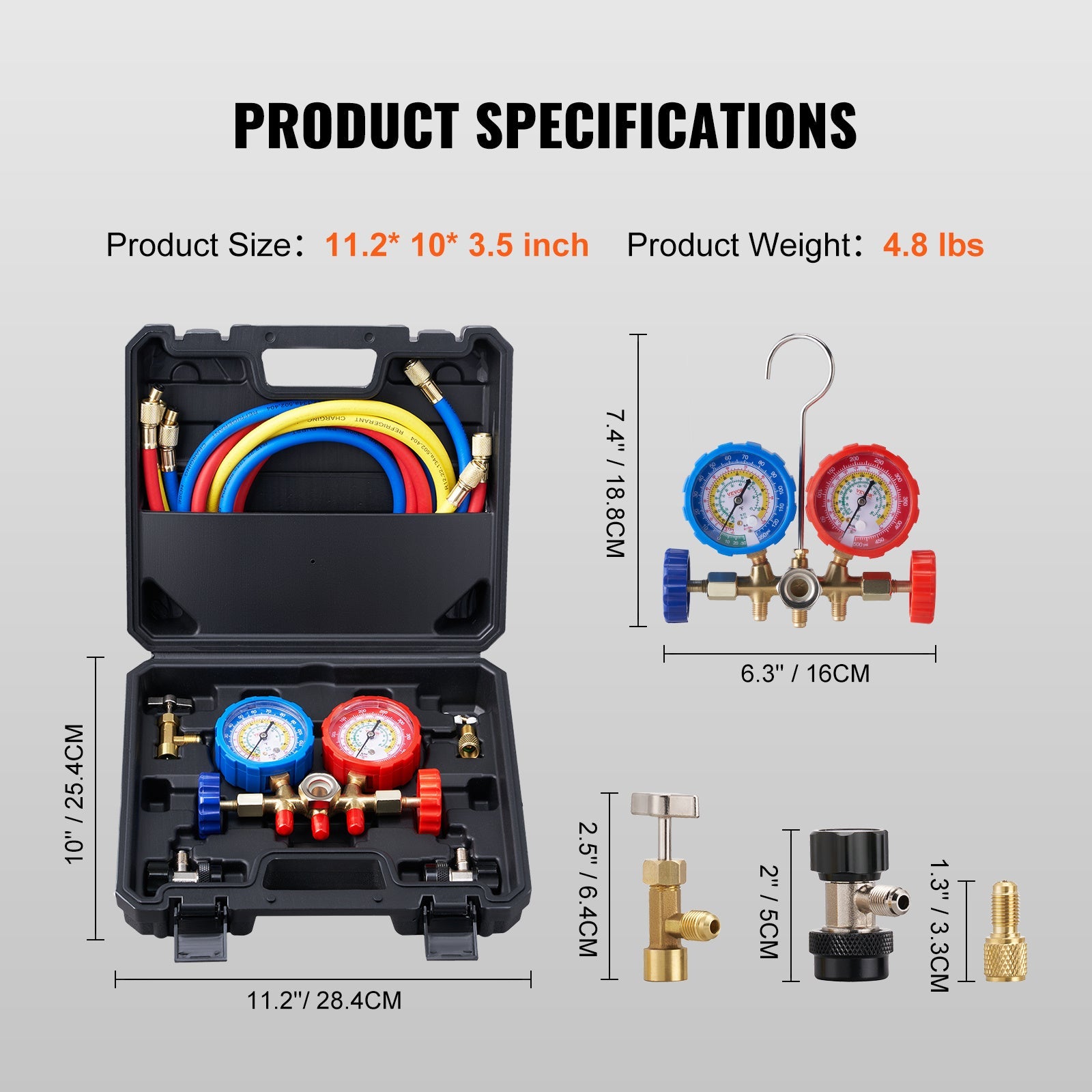 VEVOR AC Gauge Set - 3 Way AC Manifold Gauge Set For R134A R22 R12 R502 Refrigerant, Freon Gauges With 5ft Hoses, Couplers, Can Tap Works On Car Auto Freon Charging And Evacuation Trendsi